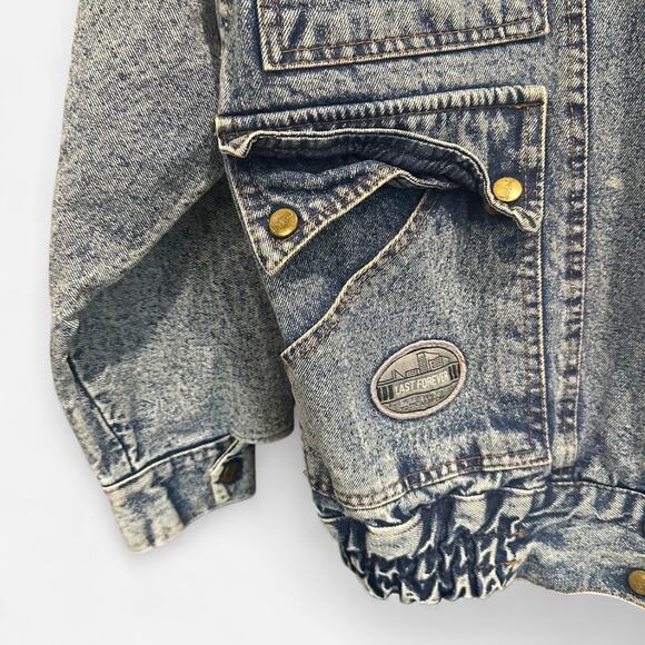 Rare Vintage 90s Acid Wash Oversized Asymmetric Denim Jacket Medium French Girl - Picture 6 of 6